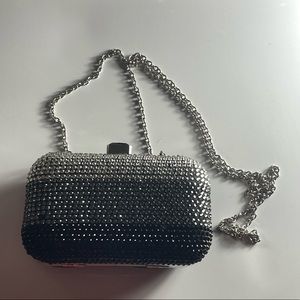Super Cute Sparkly Black & Silver Mini Clutch w/ Detachable Chain